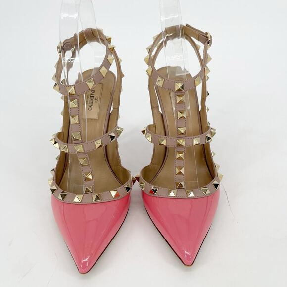 Valentino Garavani Rose Pink Patent Rockstud Ankle Strap Caged Pumps EU 38.5 - Picture 5 of 14